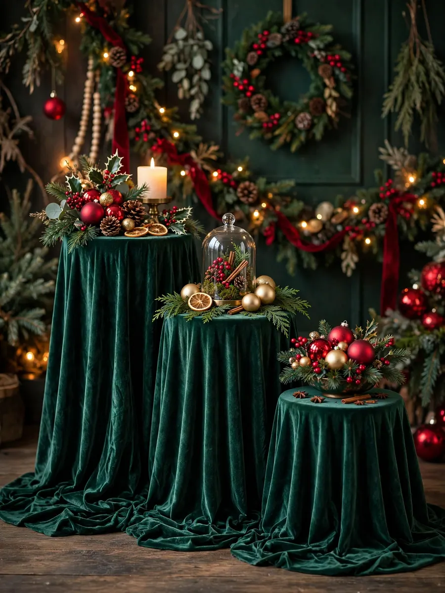 Emerald Velvet Pedestal Concepts idea for Red And Green Christmas Decorations