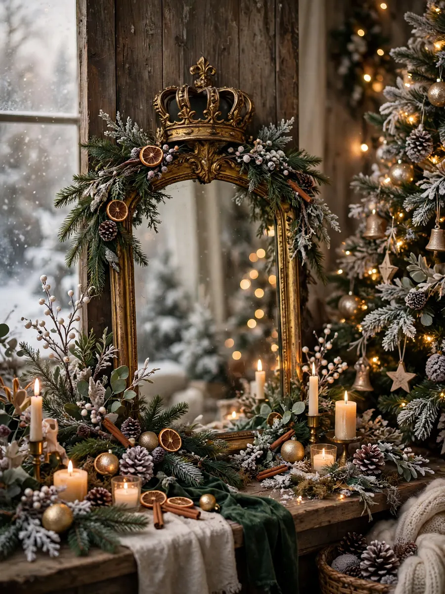 Antique Mirror Crown Styling idea for Winter Wonderland Christmas Tree Decorations
