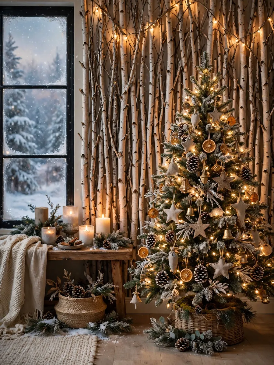 Birch Twig Wall Features idea for Winter Wonderland Christmas Tree Decorations