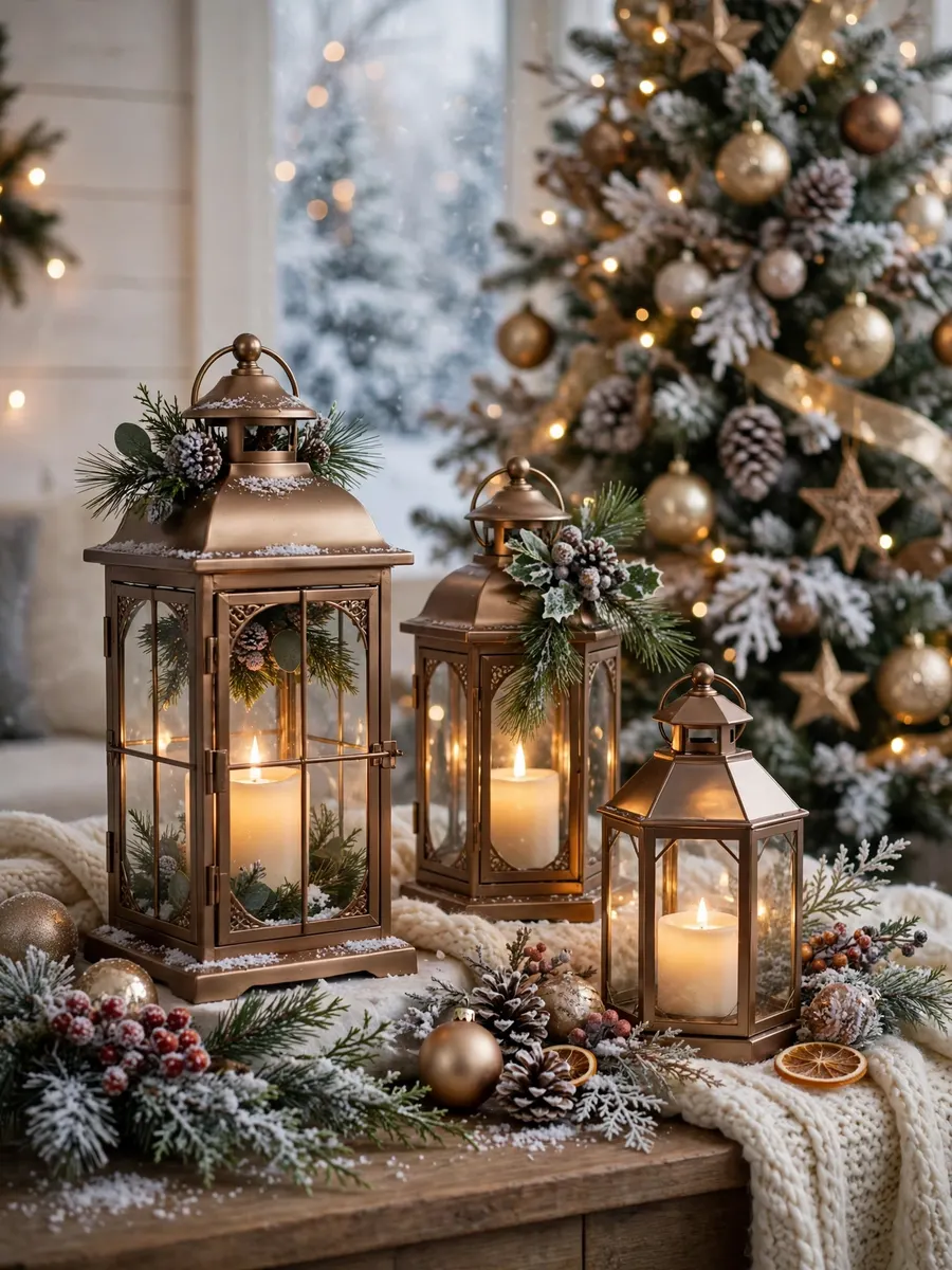 Champagne Bronze Lantern Concepts idea for Winter Wonderland Christmas Tree Decorations