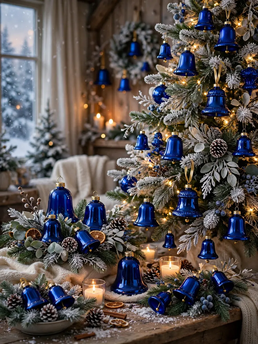 Cobalt Blue Bell Decor idea for Winter Wonderland Christmas Tree Decorations