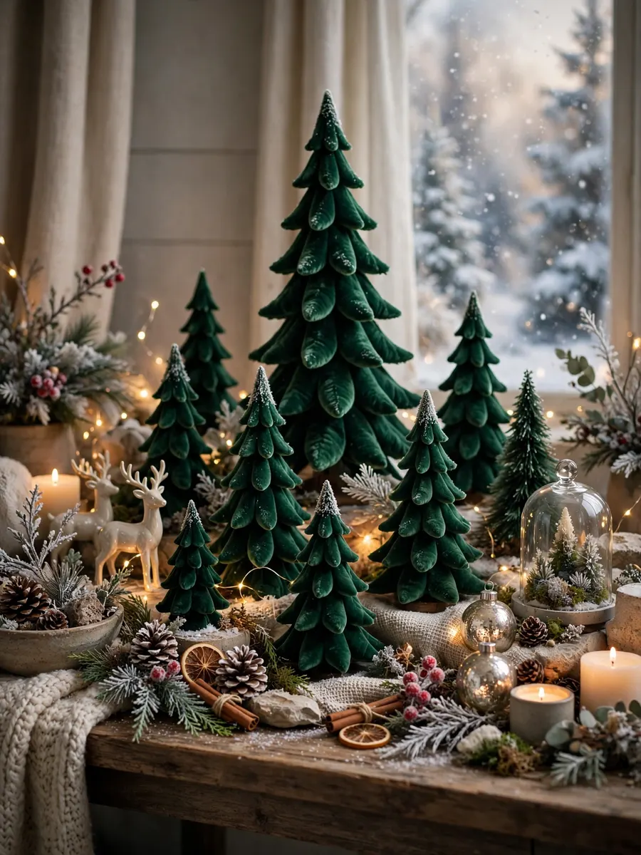 Emerald Velvet Tree Vignettes idea for Winter Wonderland Christmas Tree Decorations