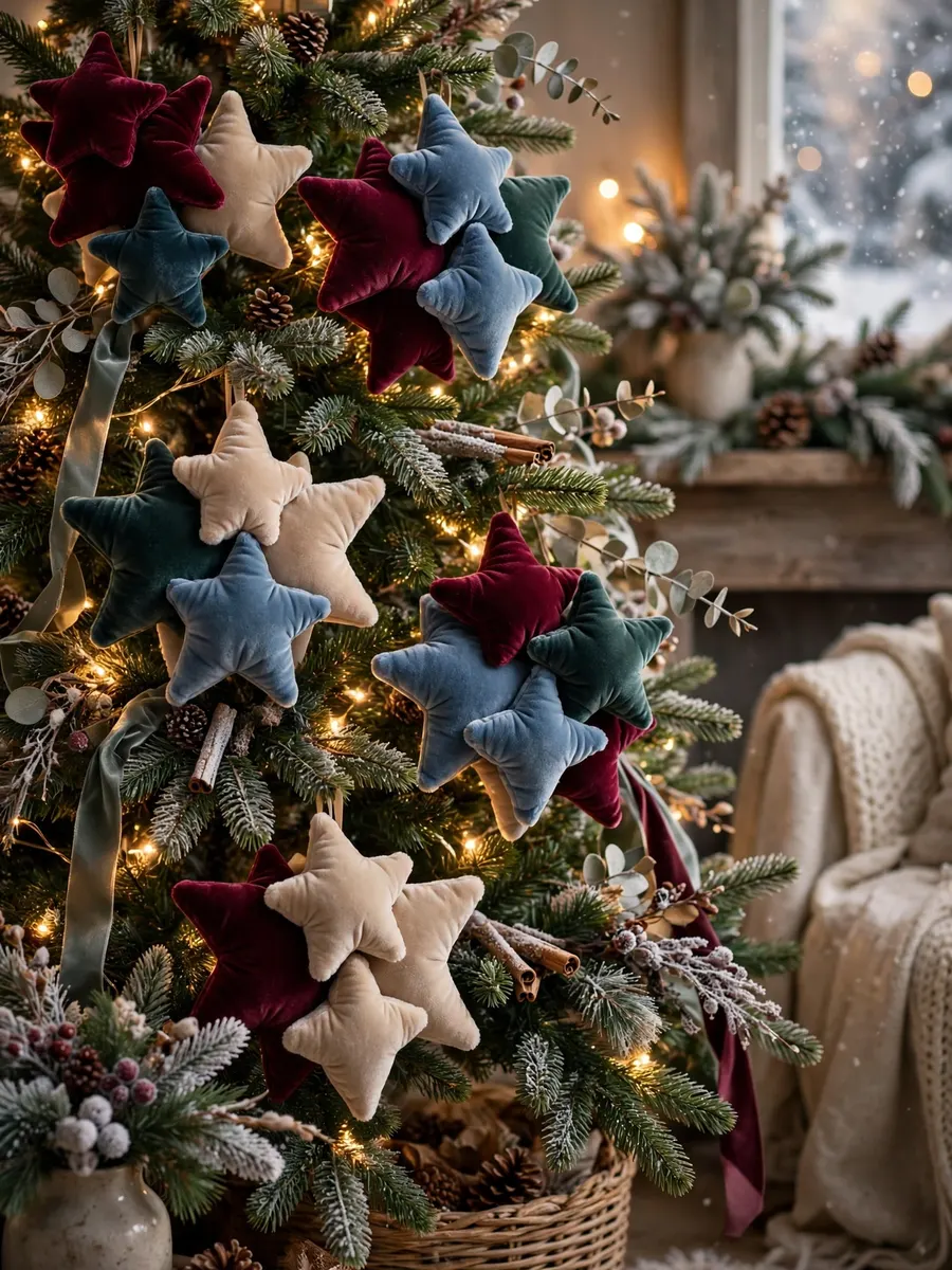 Plush Velvet Star Clusters idea for Winter Wonderland Christmas Tree Decorations