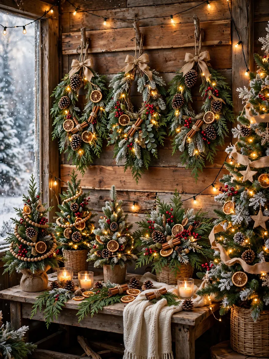 Rustic Cedar Swags Displays idea for Winter Wonderland Christmas Tree Decorations